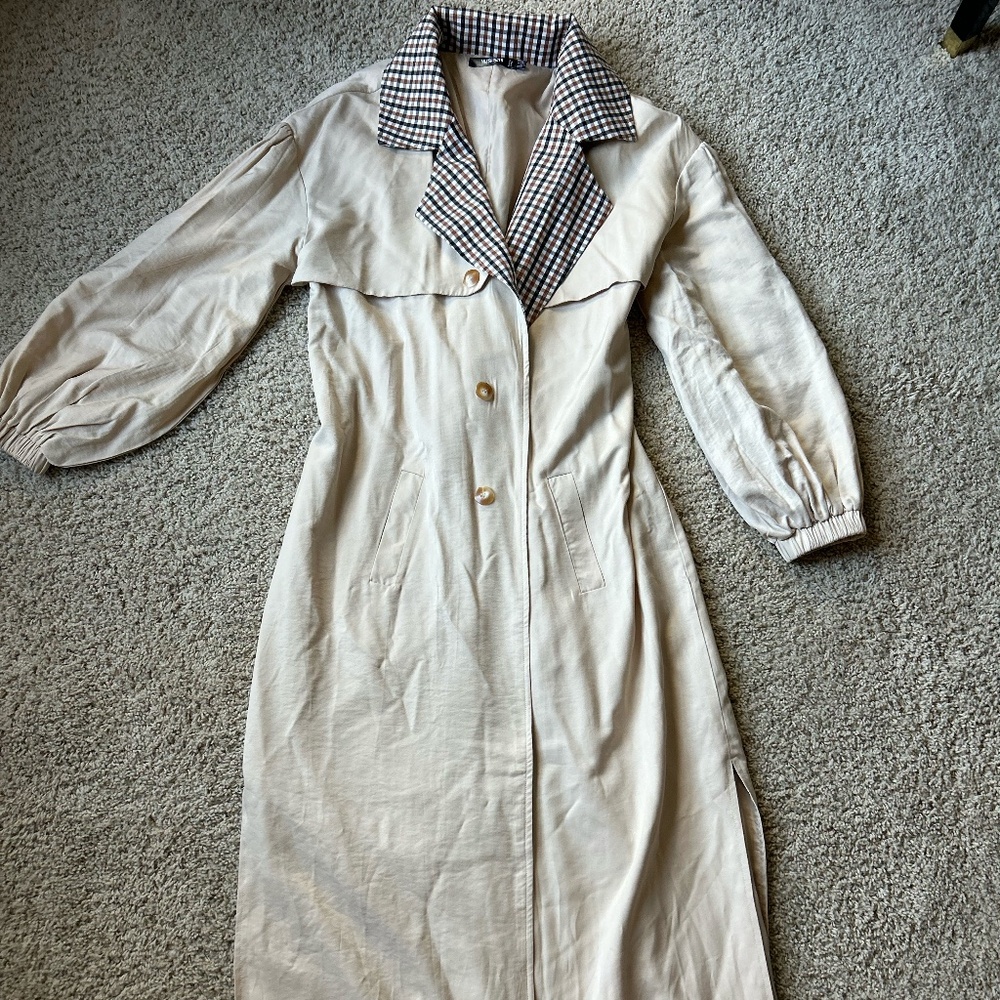Missguided Check Collar Balloon Sleeve Trench Coat - image 2